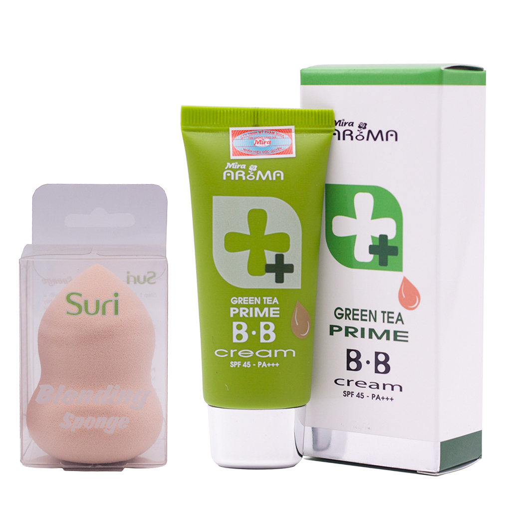 Kem Nền BB Hàn Quốc Cao Cấp Tinh Chất Trà Xanh Mira Aroma Prime Grren Tea (30ml) + Tặng Mút Tán Kem Nền Thông Minh Siêu Mềm Mịn Suri Hình Hồ Lô – Hàng Chính Hãng