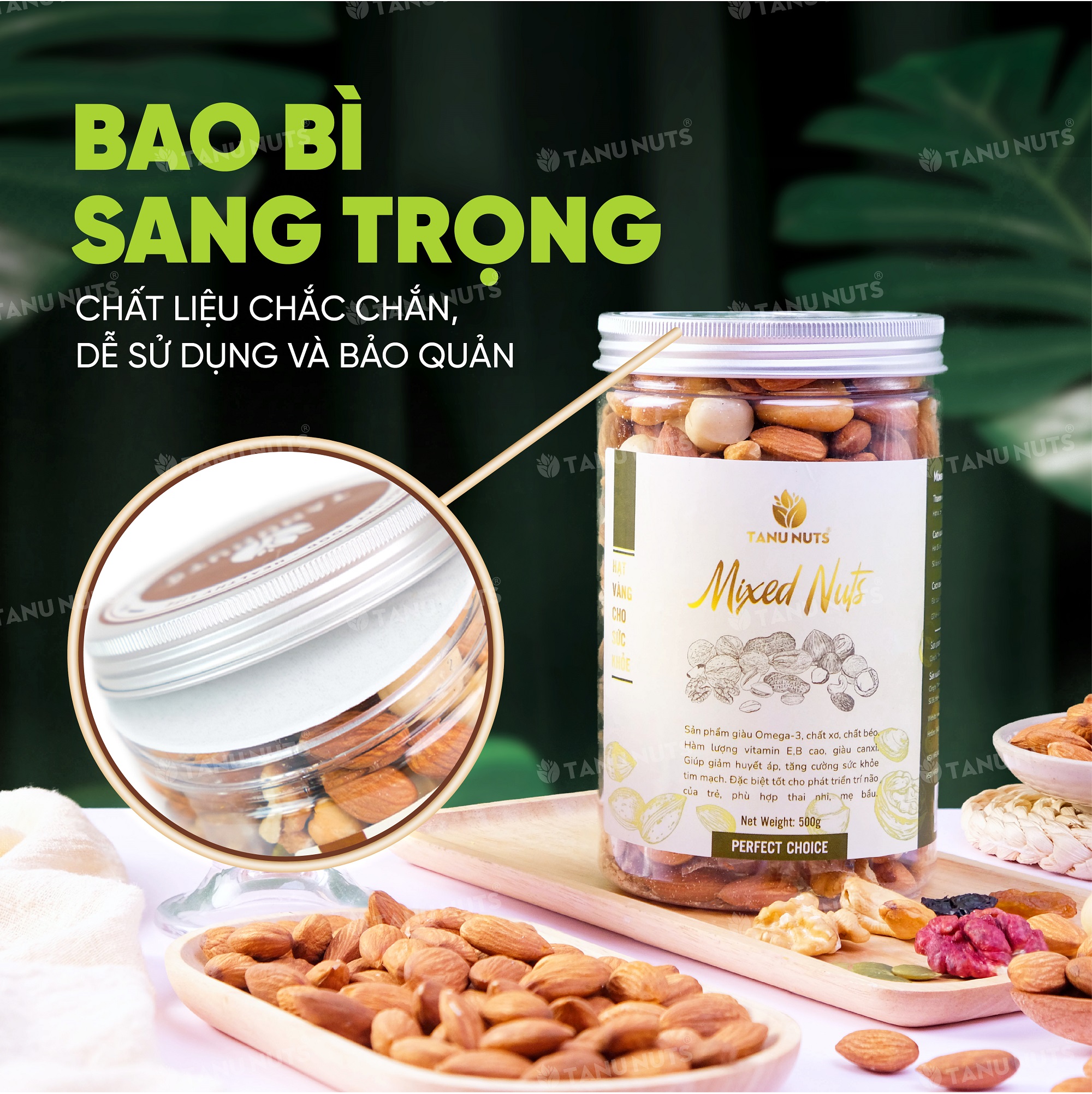 Hạt dinh dưỡng mix 4 TANU NUTS hũ 350gr/500gr, ngũ cốc granola mix hạt dinh dưỡng cho bà bầu.