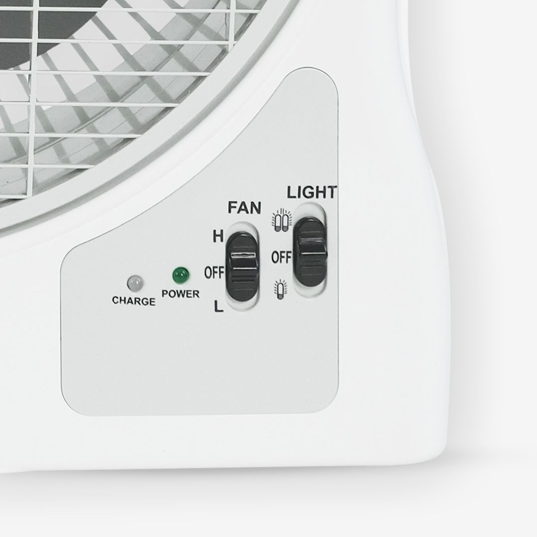 Quạt sạc tích điện dạng hộp AC&amp;DC 12 inch Honjianda FL323/FL313 1-2 bình - có đèn LED &amp; USB - Hàng chính hãng