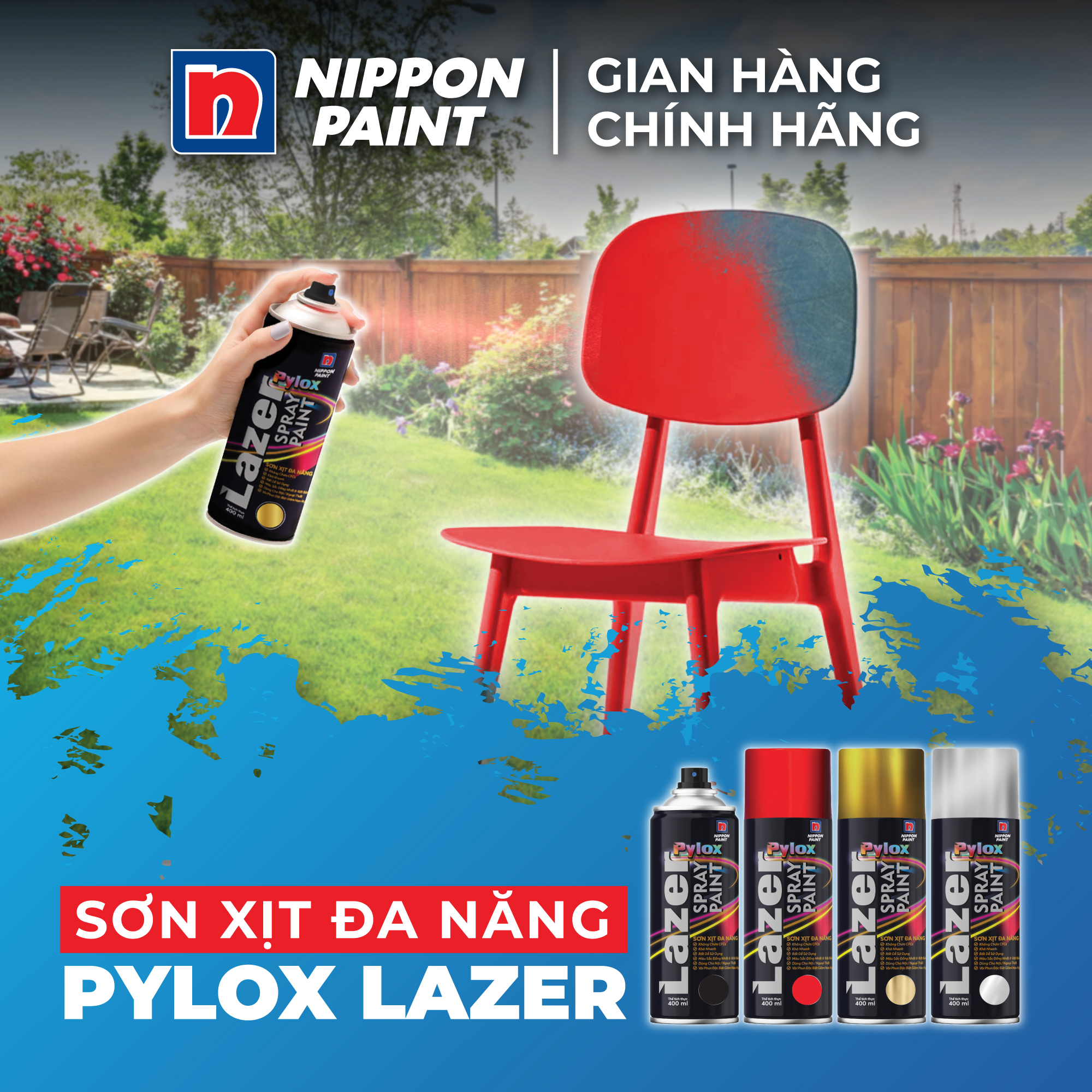 Sơn xịt đa năng Pylox Lazer | Nhóm màu ánh kim | Chính hãng NIPPON PAINT - Dung tích 400ml