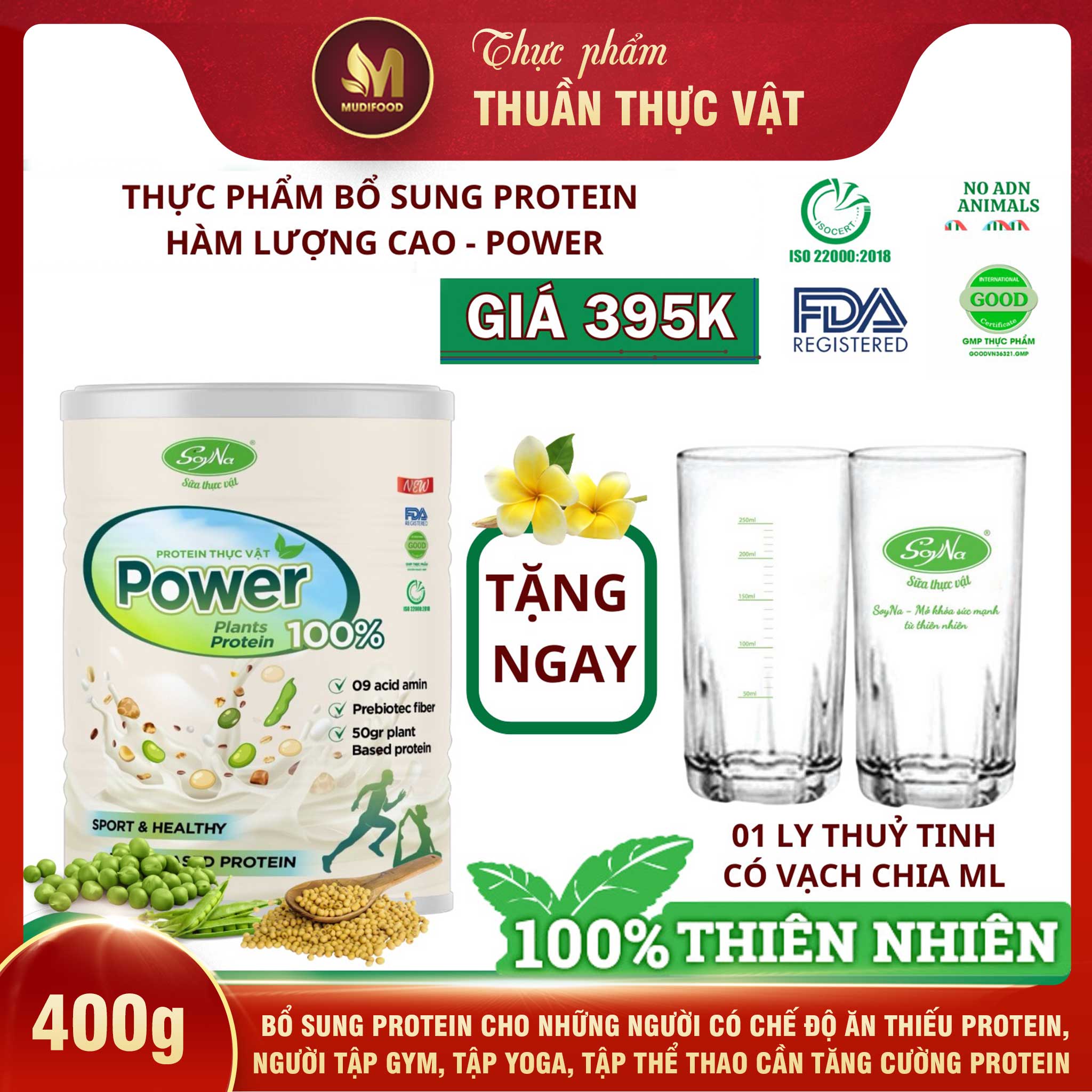 Combo Sữa Hạt - Power 400g Soyna, Tặng 2 Ly Thủy Tinh Có Vạch Chia ml