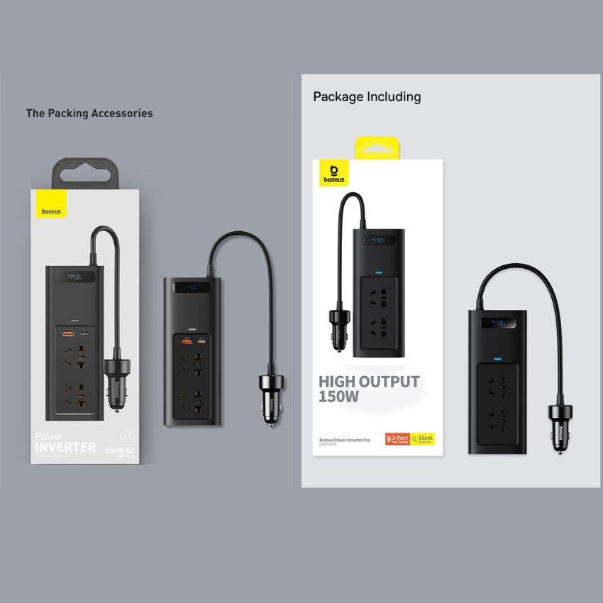 Bộ tẩu sạc Baseus Power Inverter Pro 150W CGNB020101 tích hợp biến áp DC to AC 220V - hàng chính hãng