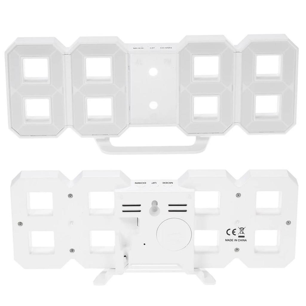 Digital 3D LED Wall Clock Alarm Clock Snooze 12/24 Hour Display USB