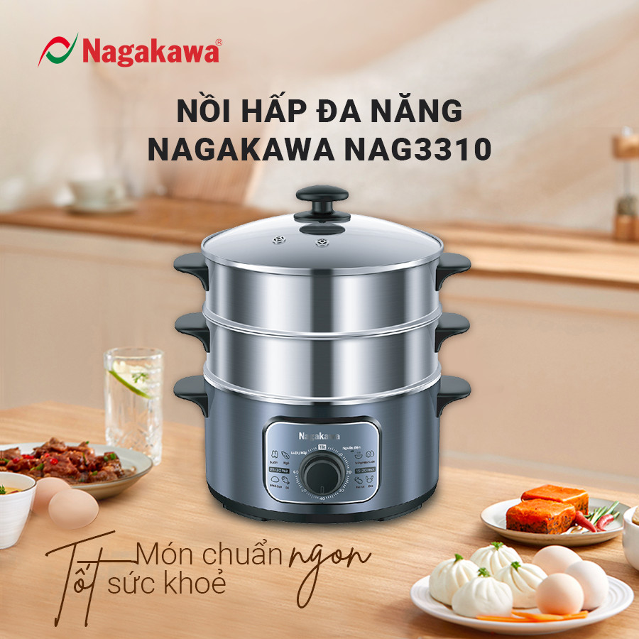 Nồi hấp điện inox đa năng Nagakawa NAG3310 (1300W - 11.8 Lít) - Hàng chính hãng