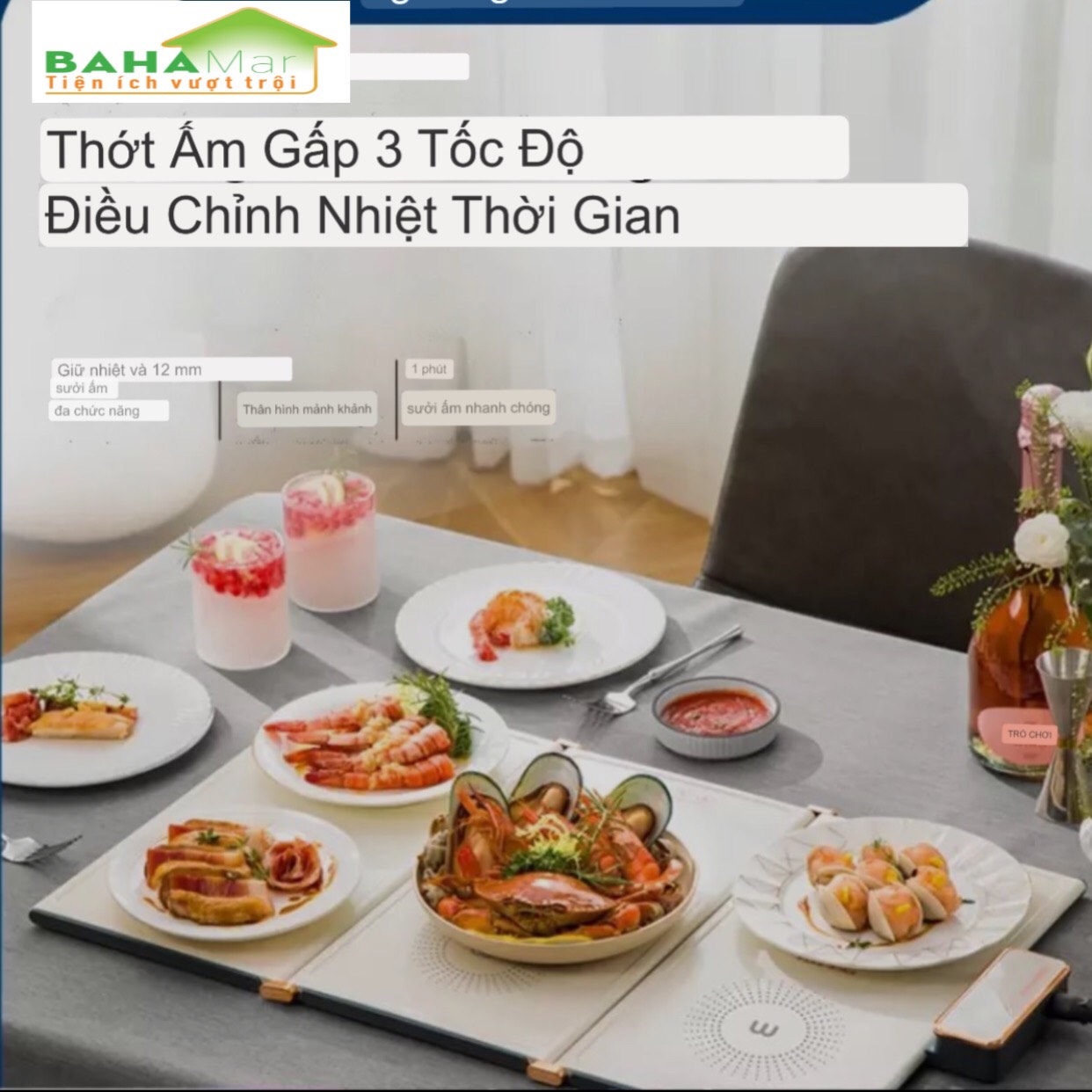 MÂM ĐA NĂNG GIỮ ẤM MÓN ĂN TRONG BỮA - TẤM THÔNG MINH CÁCH NHIỆT FLYPIGS "BAHAMAR" Có 12 mức điều chỉnh nhiệt độ, có thể gập lại và dễ dàng cất giữ