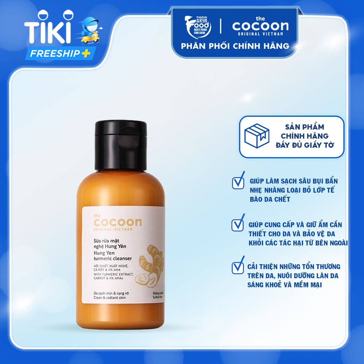Sữa Rửa Mặt Làm Sạch Sâu Chiết Xuất Nước Nghệ Hưng Yên Cocoon Turmeric Cleanser