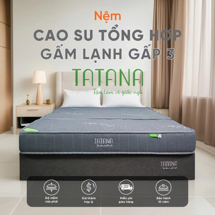 Nệm Cao Su Tổng Hợp Vải Gấm Lạnh Gấp 3 Tatana - 160200cm - 17cm