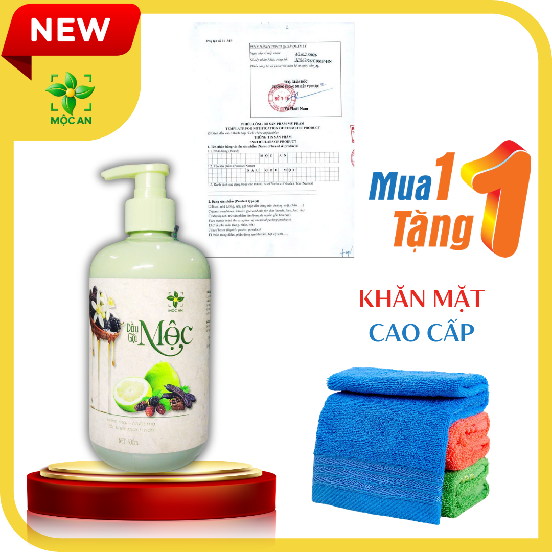 [MUA 1 TẶNG 1] Dầu Gội Giảm Rụng Tóc Thiên Nhiên MỘC Chiết Xuất Dầu Bưởi, Bồ Kết, Hương Nhu, Dâu Tằm Hỗ Trợ Mọc Tóc Giảm Rụng Tóc, Suôn Mượt Chai 500ml - Sản Phẩm MỘC AN