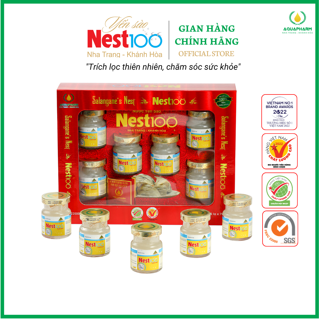 Nước Yến Sào Calcium (canxi) Nest100 - Hộp quà tặng 6 lọ 70ml