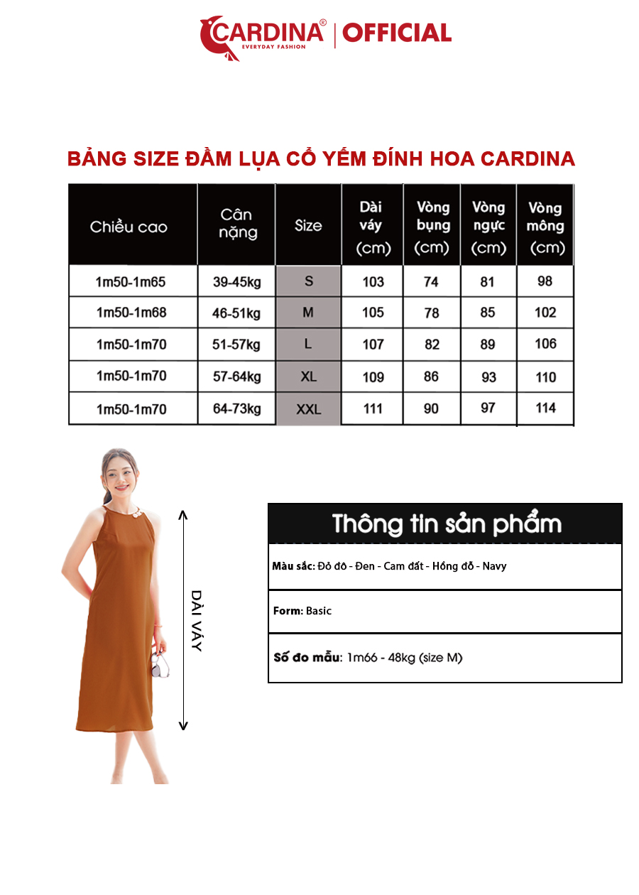 Đầm Nữ CARDINA Chất Lụa Satin Nhật Cao Cấp Cổ Yếm Đính Hoa Dáng Suông Quyến Rũ 2VS04