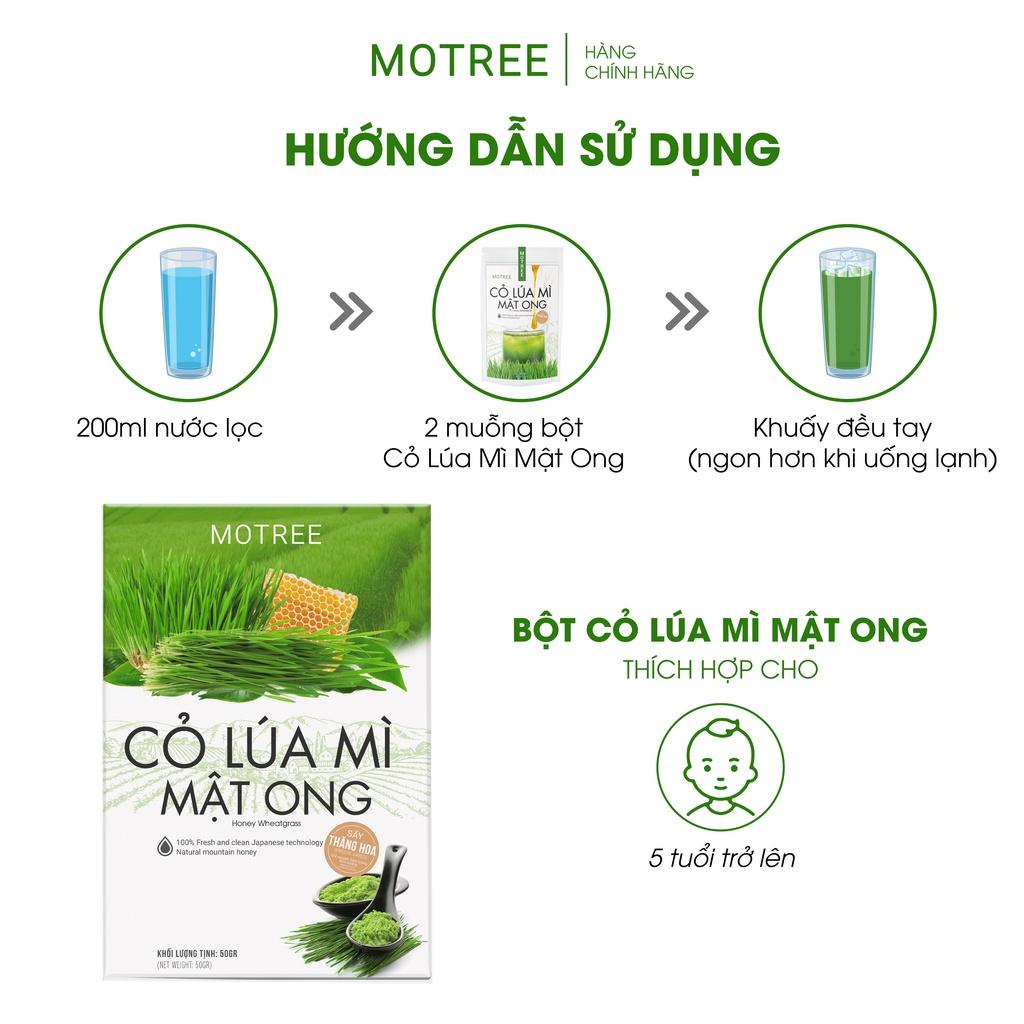 Bột cỏ lúa mì mật ong MOTREEE sấy thăng hoa công nghệ Nhật Bản hộp 54gr. Mua 3 hộp tặng 1 bình thủy tinh
