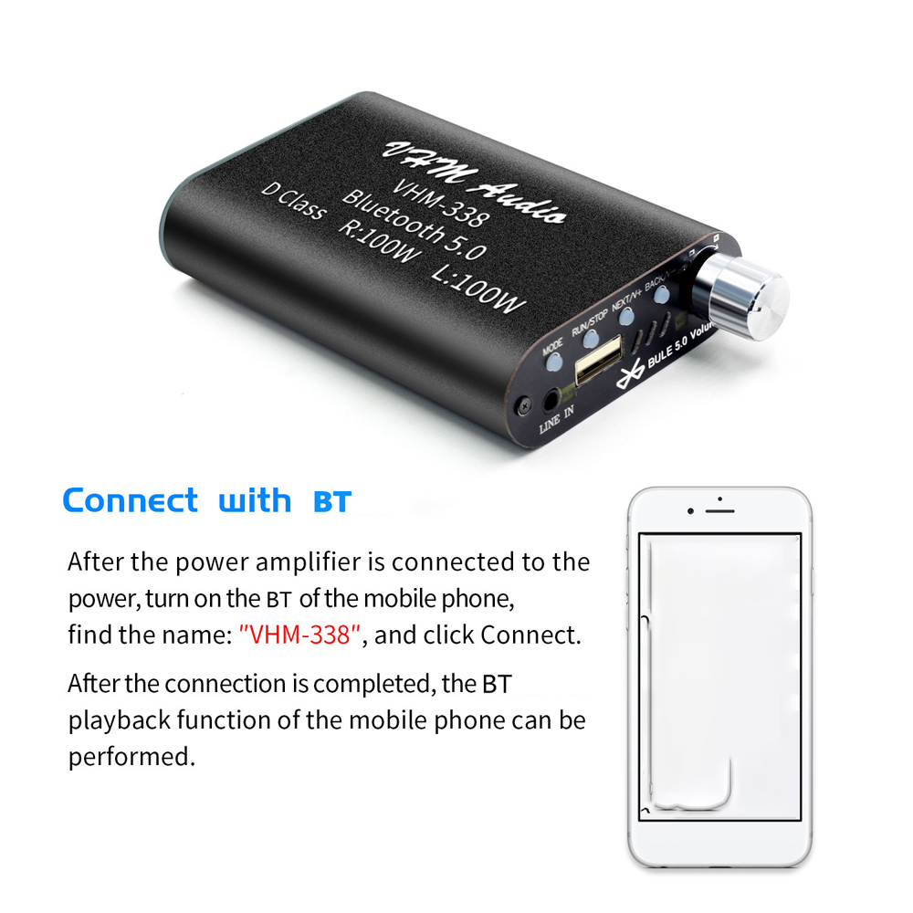 Bộ Thu Âm Không Dây Vhm338 Bluetooth 5.0 Âm Thanh Nổi HiFi Công Suất 100w + Bộ Khuếch Đại Âm Thanh Trên Ô Tô 100w