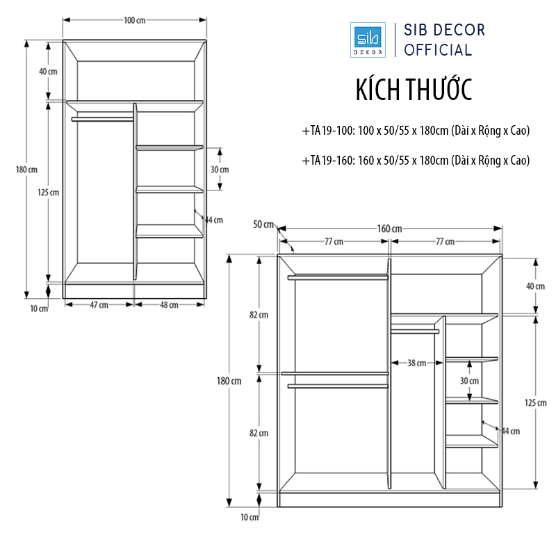 Tủ Áo Cửa Lùa Màu Walnut Hiện Đại, Sang Trọng Thương Hiệu SIB Decor TA19