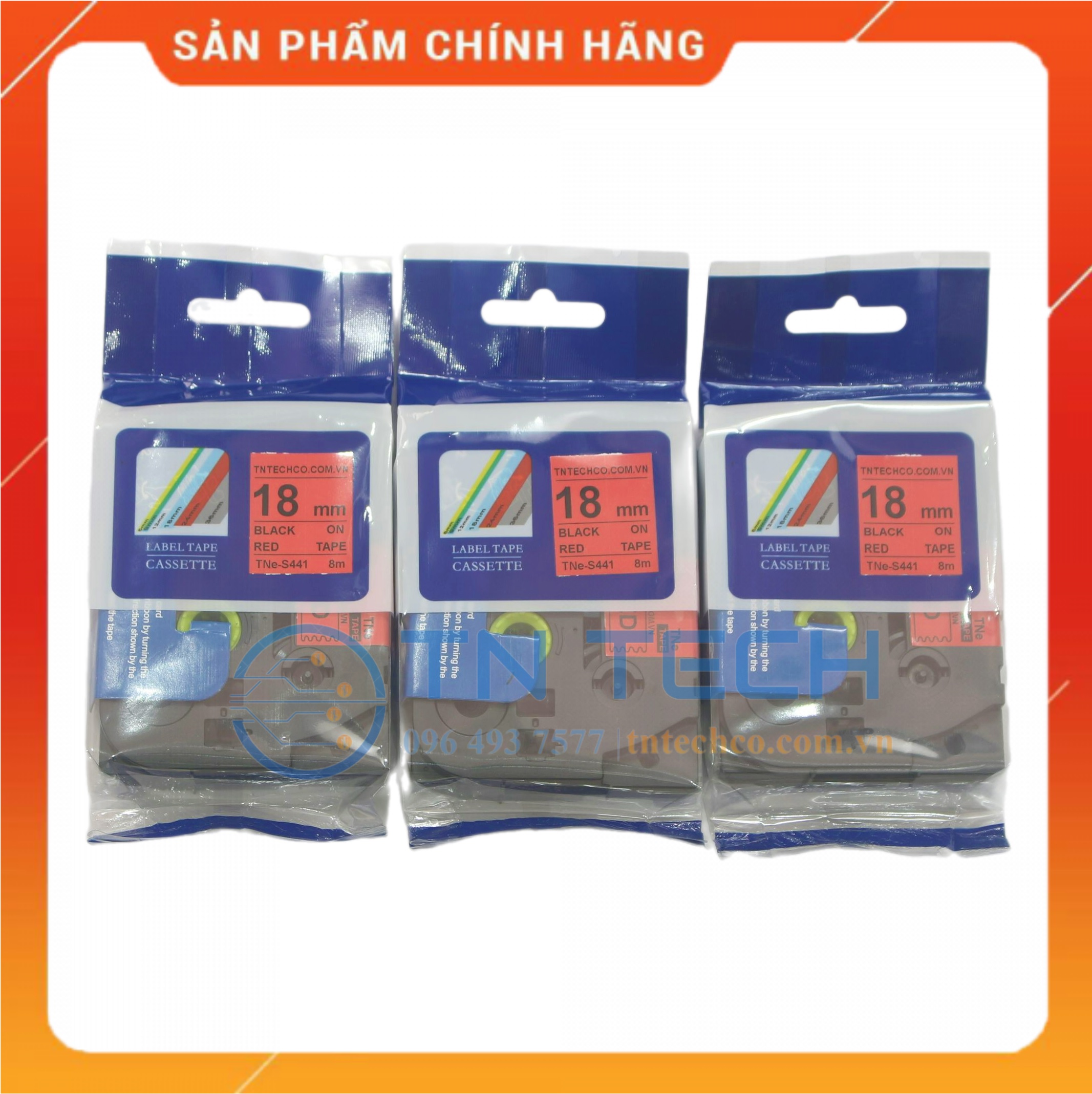 Nhãn In TNE-S441 - Đen nền đỏ 18mm x 8m - Dùng cho máy in BROTHER - AIMO - PUTY [Hàng nhập khẩu]