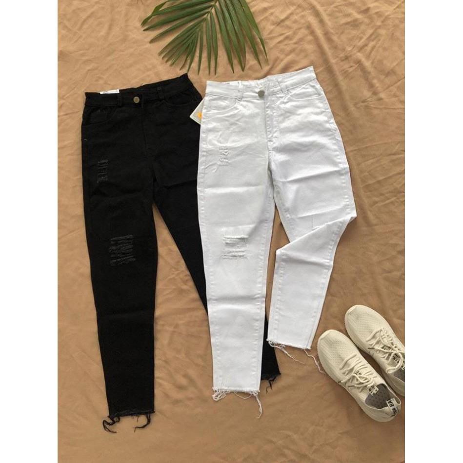 Quần jean baggy nữ rách ( màu đen - trắng