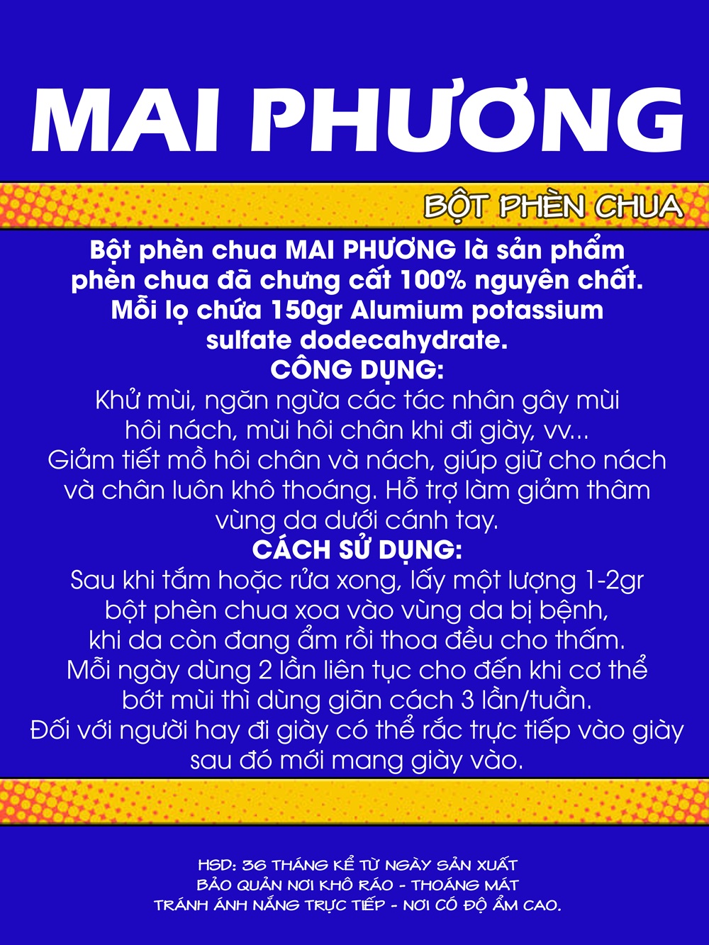 50gr Bột Phèn Chua MAIPHUONG Khử Mùi Hôi Nách Hôi Chân
