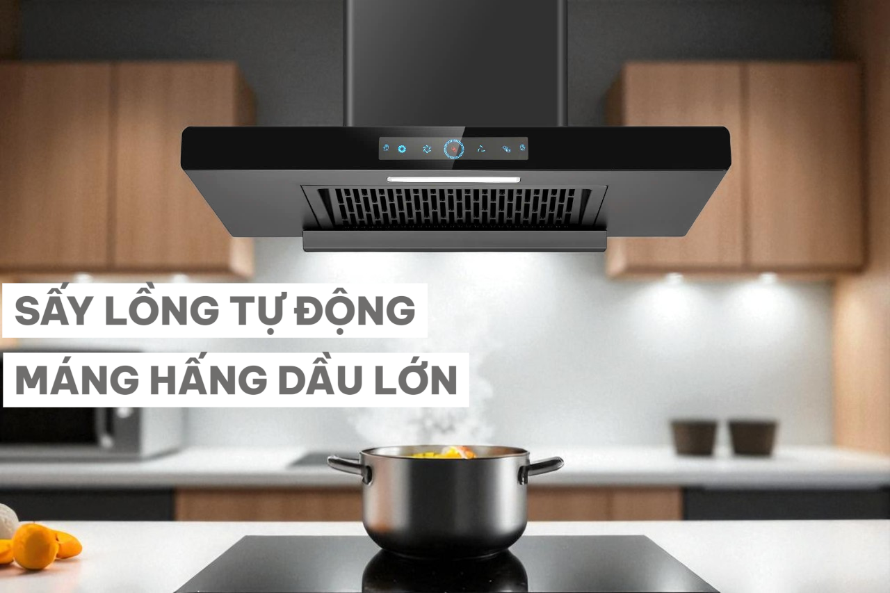 Kopper Hút Mùi Thông Minh KPT8 Công Suất Lớn 1800m3/h Có Sấy Dầu Tự Động Màn Hình Cảm Ứng Tiếng Ồn <50dB Đèn LED 1 Đèn Lớn Quạt Li Tâm Cánh Thép Động Cơ Đồng Hàng Chính Hãng