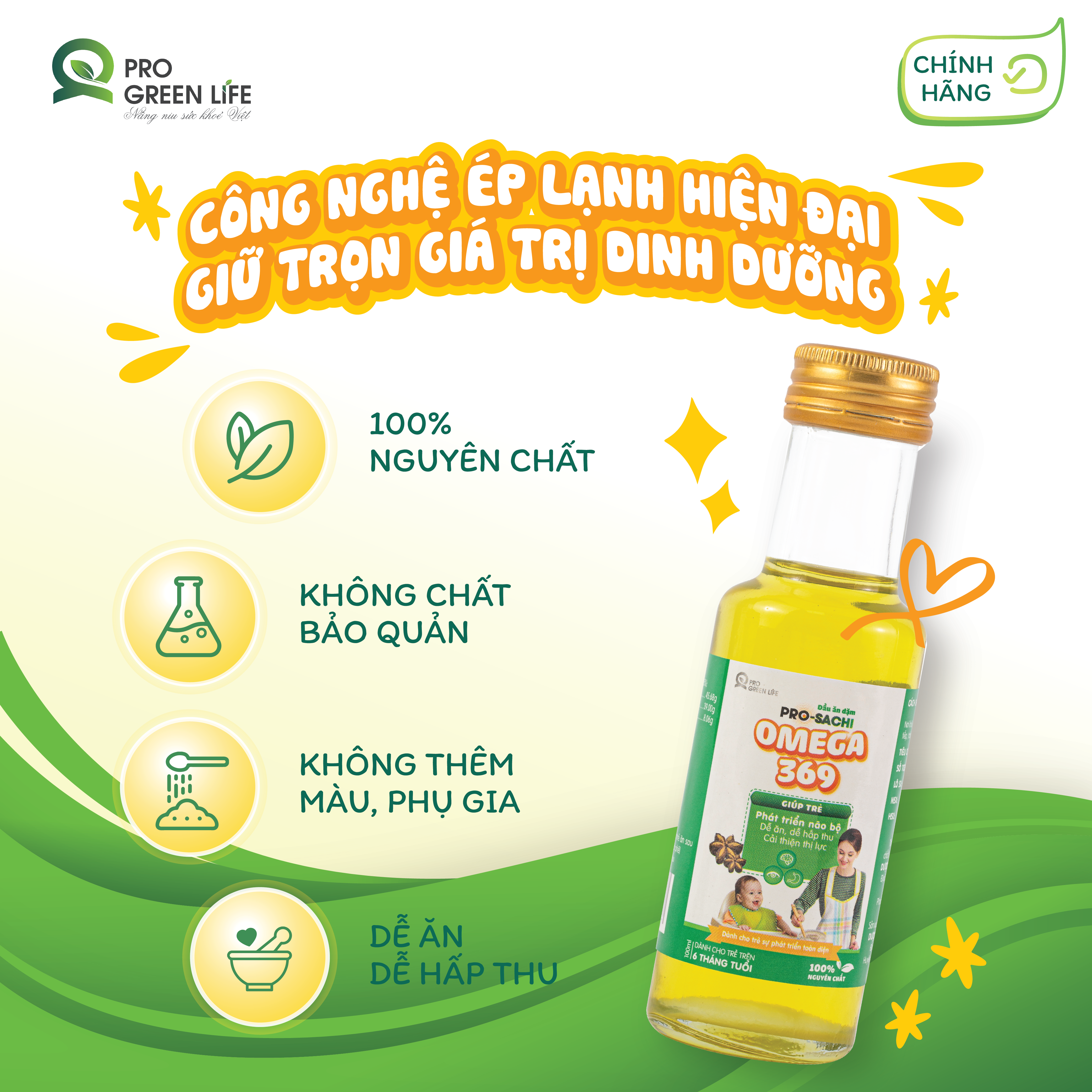 Dầu ăn dặm Pro-Sachi Omega 369 từ thực vật, 100% nguyên chất, (100ml/chai)