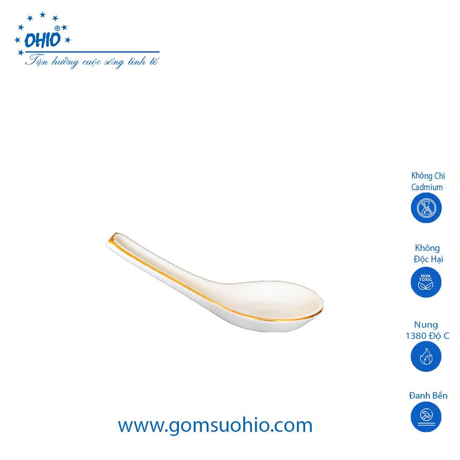 Combo Bộ Đồ Ăn Chén Cơm, Muỗng, Đĩa kê, Gác Muỗng Đũa Sứ Trắng Viền Kim OHIO