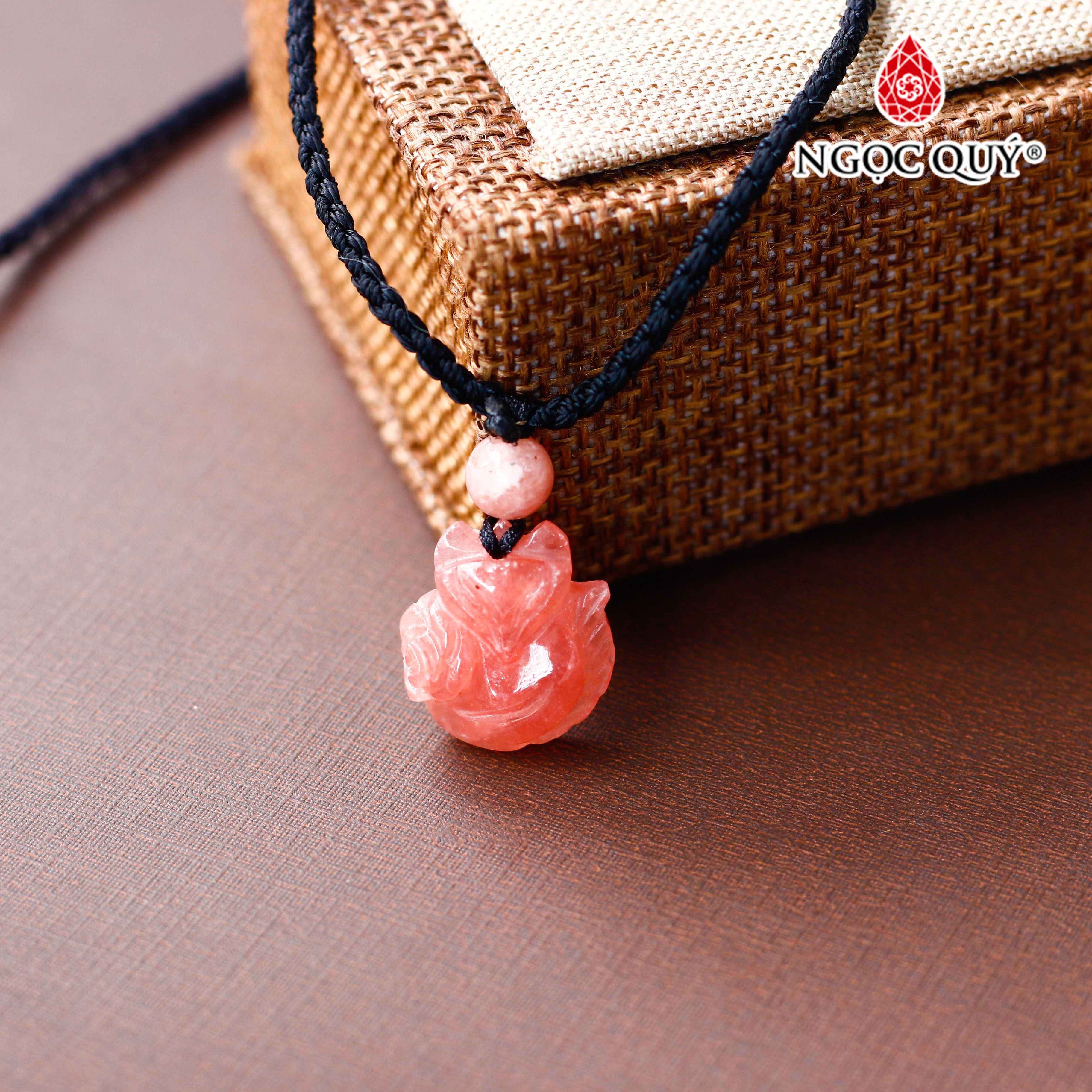 Mặt dây chuyền hồ ly 9 đuôi đá đào hoa Rhodochrosite - Ngọc Quý Gemstones