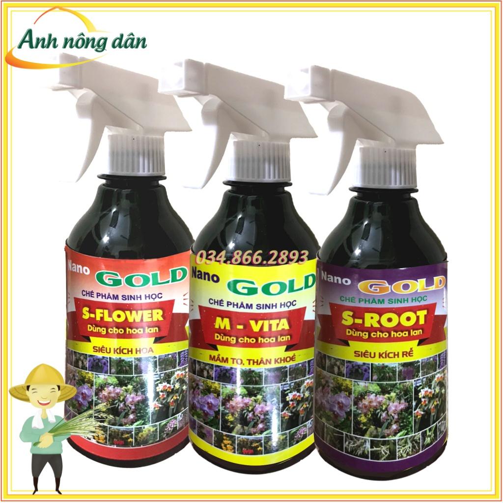 Bộ 3 Chai xịt Chế phẩm sinh học Nano GOLD dùng cho hoa lan kích mầm, thân, rễ khỏe mạnh, hoa nở sớm