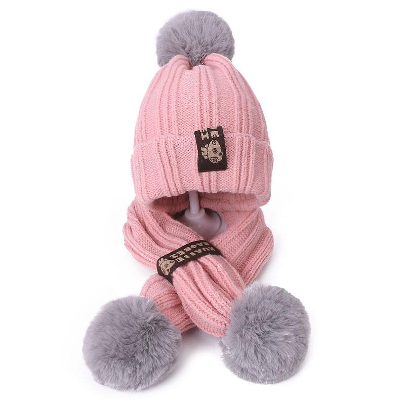 2 Chiếc Nón Cho Bé Mùa Đông Ấm Cô Gái Pompon Mũ Và Khăn Bộ Dệt Kim Ấm Tóc Tiên Bộ Đội Khăn Dày Beanies Nón chắc Chắn Bé Mũ Lưỡi Trai