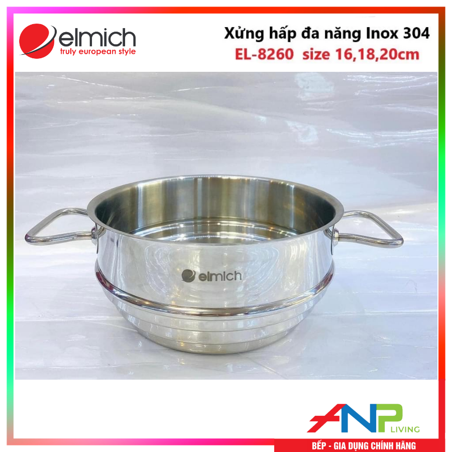 Xửng hấp đa năng Inox 304 Elmich EL-8260 (Size 16,18,20cm) - Hàng Chính Hãng