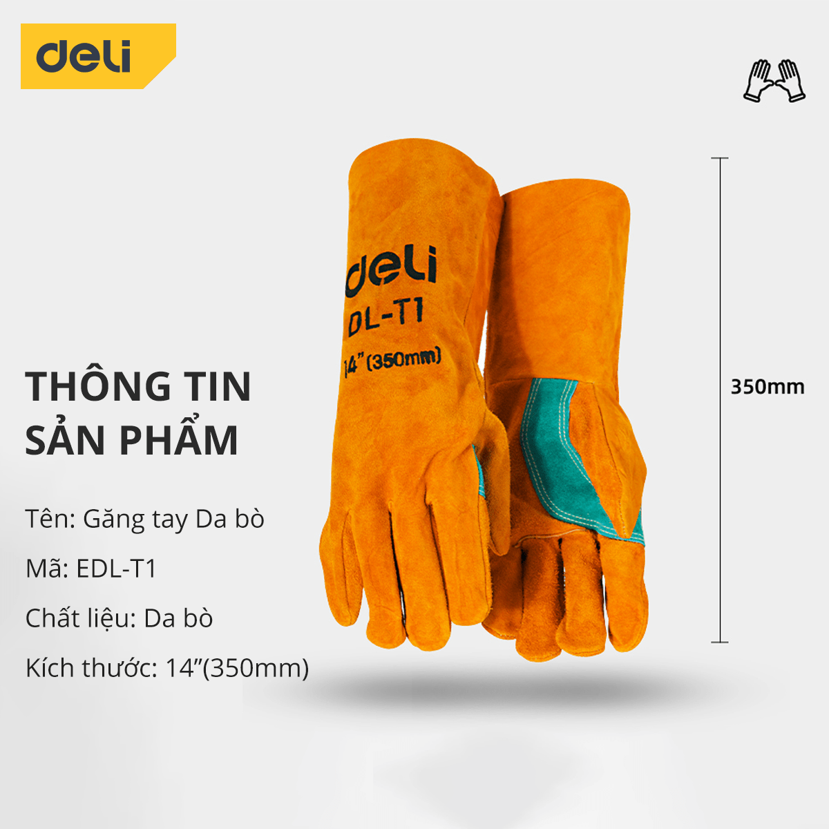 Găng Tay Hàn Deli - Chất Liệu Da Lộn Polyester Hai Lớp Dày Dặn, Cách Điện Chịu Nhiệt  Chống Cắt An Toàn Tiện Lợi