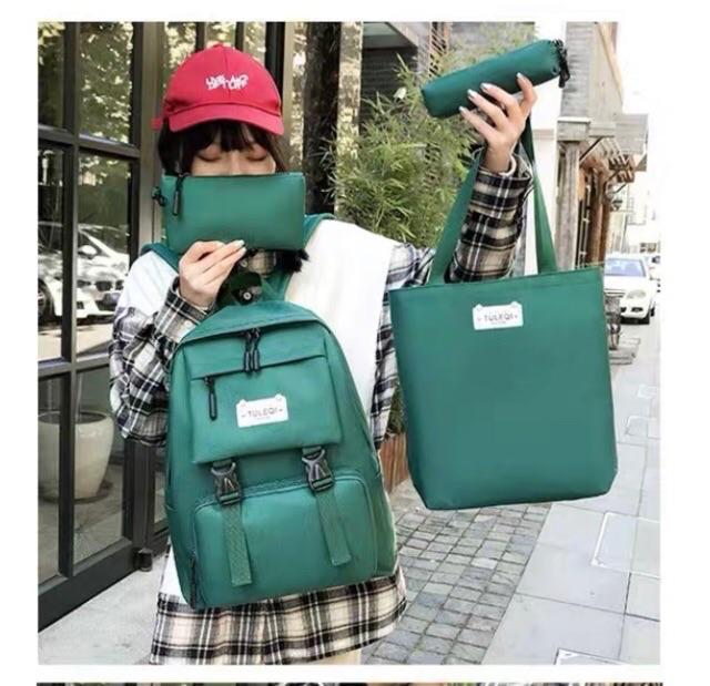 Balo thời trang, balo đi học, đựng laptop Balo Set 4 Món Thời Trang 2 Khoá Cute balo nữ vải học thời trang Cặp- Balo sinh viên học sinh đa năng