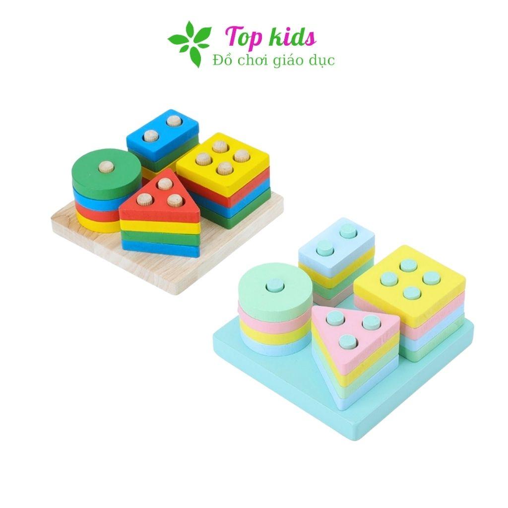 Đồ chơi gỗ montessori đồ chơi thông minh trí tuệ bộ thả hình khối 4 trụ cho bé trai bé gái