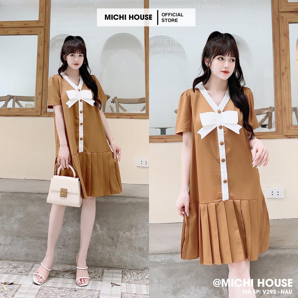 Đầm Suông Rộng Màu Đen, Nâu Cam V293 MICHI House Váy Xuông Đuôi Cá Ngắn Tay Chân Xếp Ly Freesize Mặc Bầu Xinh