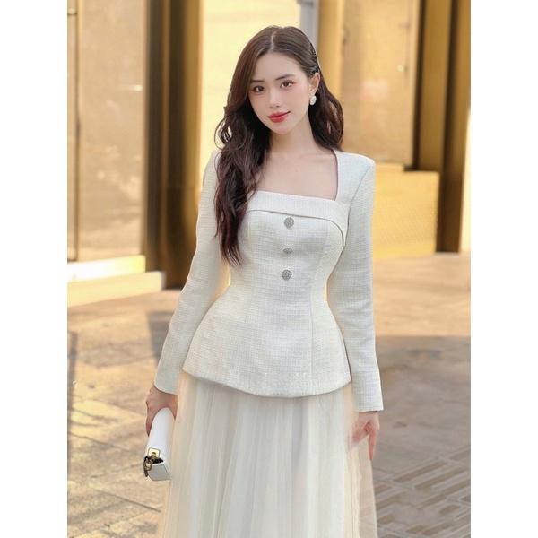 SET DẠ CỔ VUÔNG CÚC ĐÁ THIẾT KẾ CAO CẤP