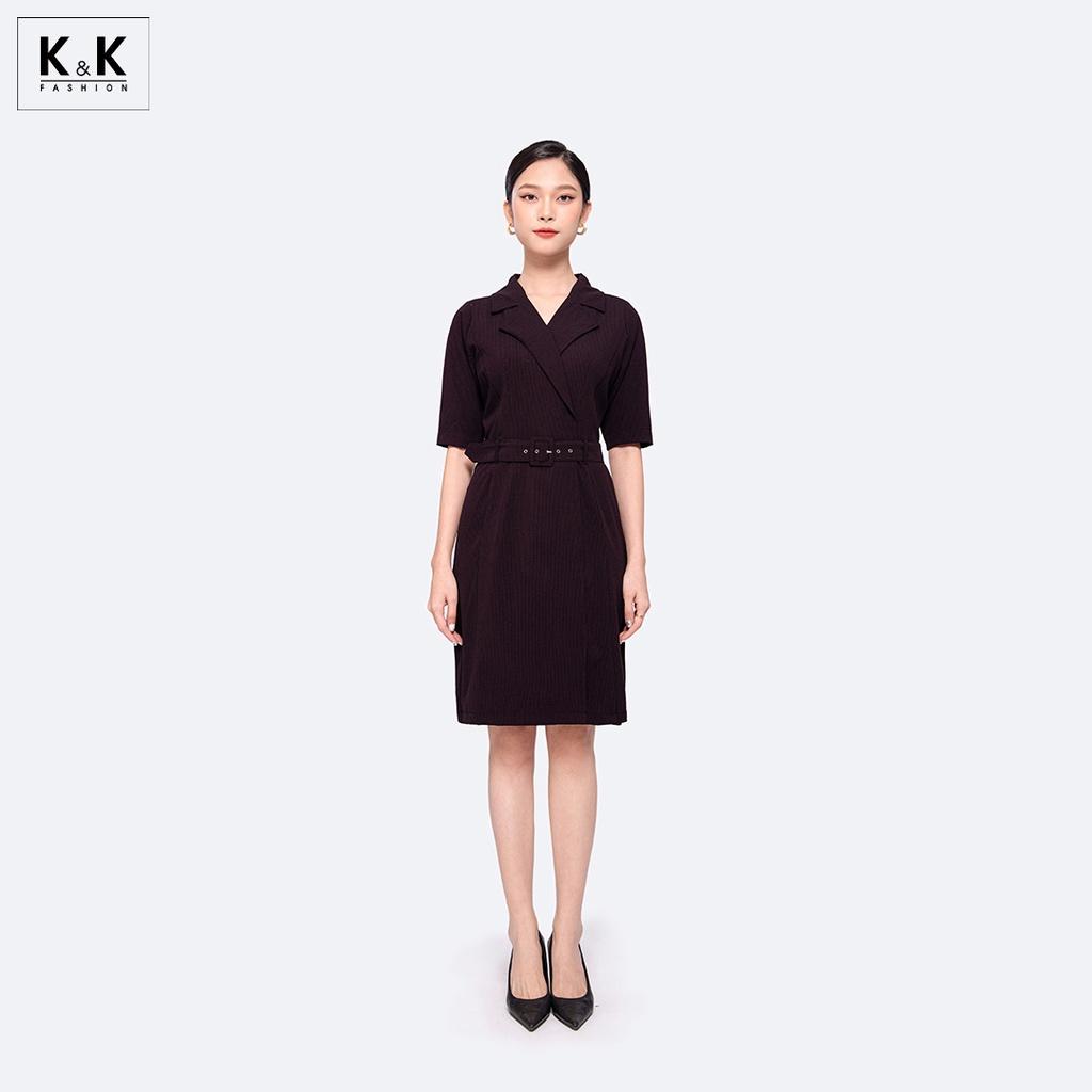 Đầm Chữ A Cổ Đan Tông Phối Thắt Lưng K&amp;K Fashion KK115-13 Chất Liệu Boil