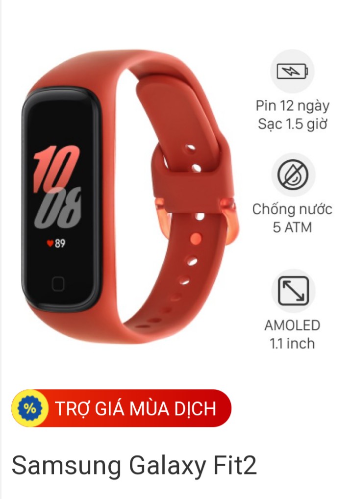 Vòng đeo tay Samsung Fit 2 màu Đỏ - Hàng Chính Hãng