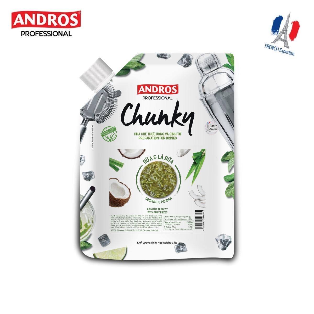 ANDROS - Chunky Dừa &amp; Dứa - Nguyên liệu pha chế - Mứt trái cây - Túi 1 kg