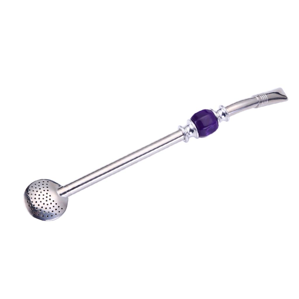 Stainless Steel Yerba Mate Straw Spoon Bombilla Tea Strainer Filter Colander Purple
