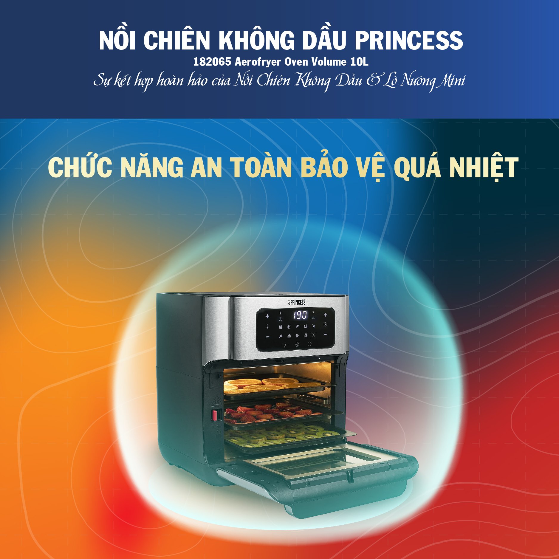 Lò Chiên Không dầu Princess 182065 Aerofryer Oven Volume – 10L- Hàng Chính Hãng