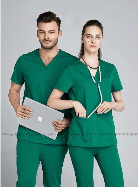 Bộ Blouse/Scrubs Xanh lá/Xanh phòng mổ dành cho Y Tế - Spa Vải cotton lạnh hàn quốc cao cấp - Blouse Bình An