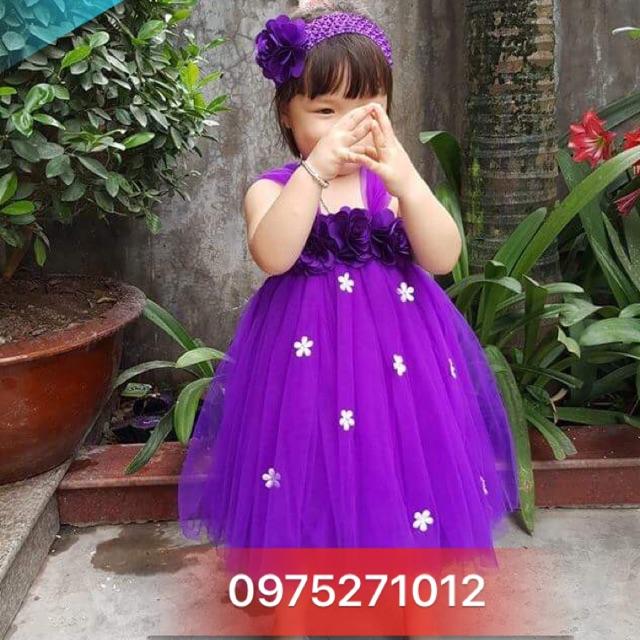 Váy tutu cho bé gái ️Váy tutu tím hoa hồng + nhí