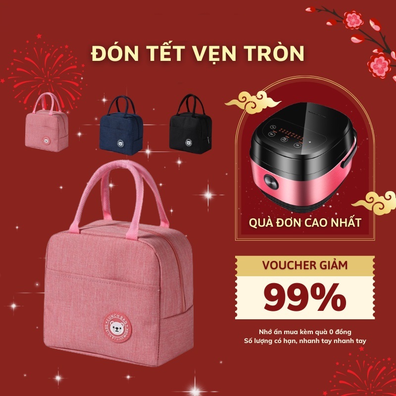Túi giữ nhiệt đựng cơm, túi đựng hộp cơm văn phòng chống thấm nước có quai xách tiện dụng dododios - Màu Xám