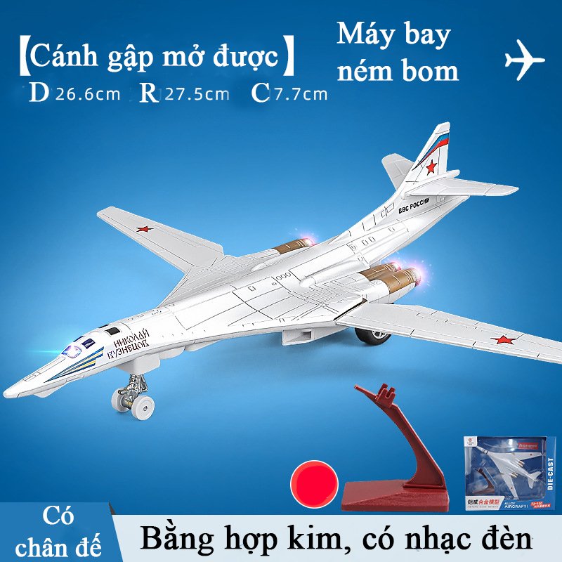 Mô hình máy bay ném bom TU-160 bằng hợp kim có nhạc và đèn kèm chân đế, cánh mở tự động