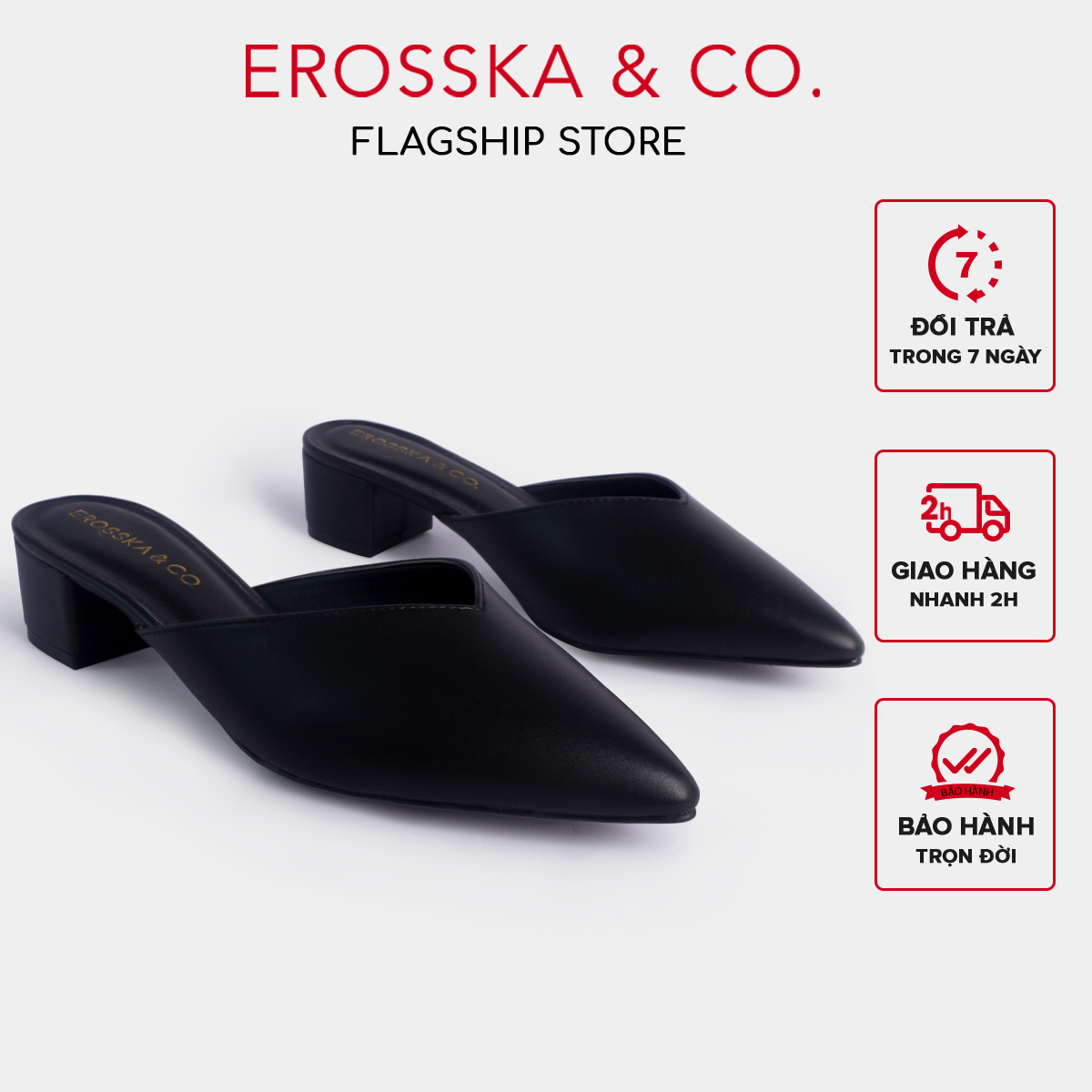 Erosska - Giày sục cao gót bít mũi kiểu dáng Hàn Quốc cao 3cm EM076