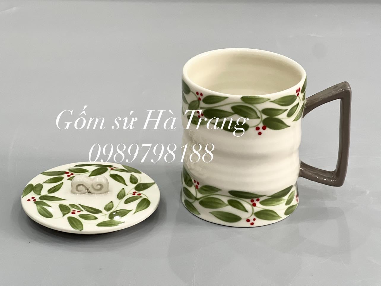 Cốc vuốt tay xuất dư dung tích lớn 500ml gốm sứ Bát Tràng cao cấp vẽ tay