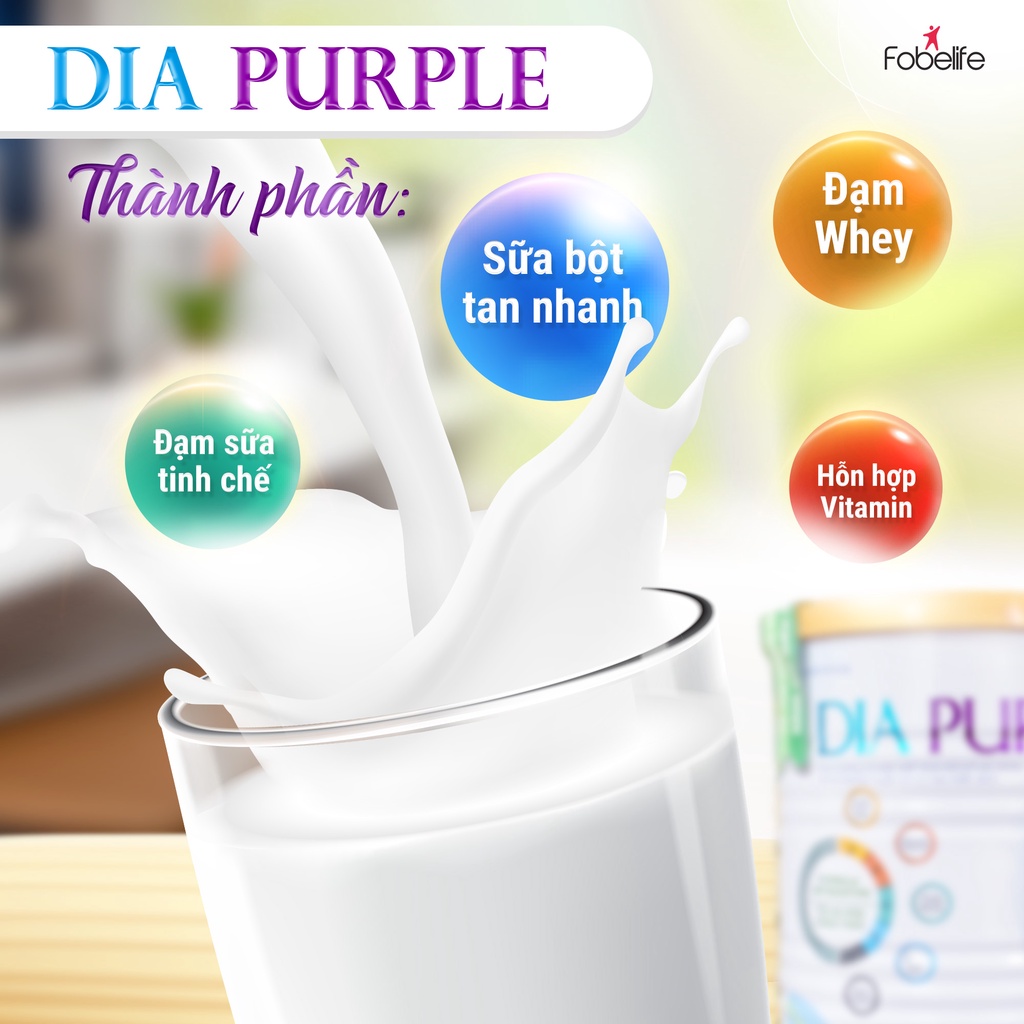 Sữa Bột Dinh Dưỡng Cho Người Tiểu Đường Dia Purple ĐK Giúp Ổn Định Đường Huyết 400g