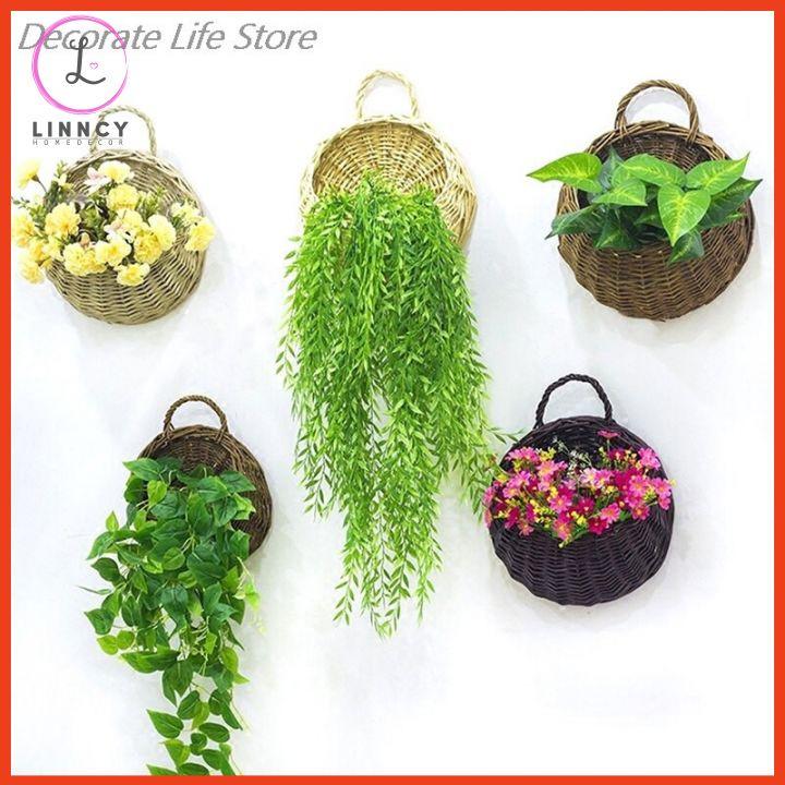 Hoa giả - giỏ hoa lụa treo tường mây tre đan nhiều mẫu trang trí nhà cửa, cửa hàng, văn phòng, lớp học