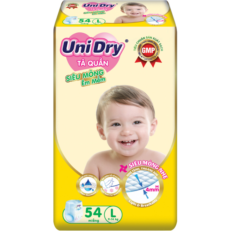 Tã Quần Siêu Mỏng UniDry Ultrathin Gói Đại Size L54 (54 miếng)