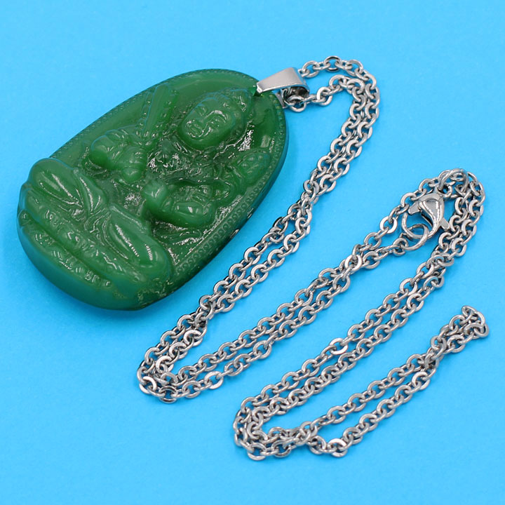 Dây chuyền mặt Hư Không Tạng bồ tát - thạch anh xanh 5cm DITTXN6 - dây inox - tuổi Sửu, Dần