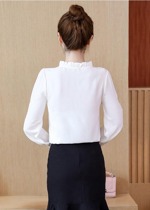 Áo Sơ Mi Nữ Kiểu Cổ Nhún Đính Nơ Thanh Lịch