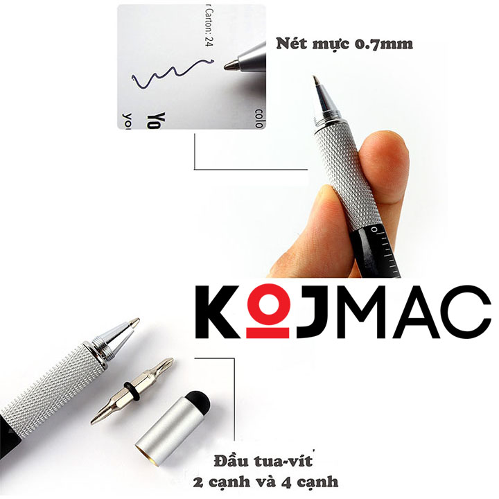 Bút Cảm Ứng Điện Thoại Đa Năng KOJMAC Touch Pen PKA071 6 trong 1 - Hàng Nhập Khẩu ( Tiện Lợi Thông Minh Cao Cấp 6in1 Smart Vẽ Màn Hình Ipad iPhone Tablet Android Phone , Viết được có mực bi, Tua Vít Vặn Ốc 2 Đầu, Thước Kẻ, Thủy Đo Cân Bằng )