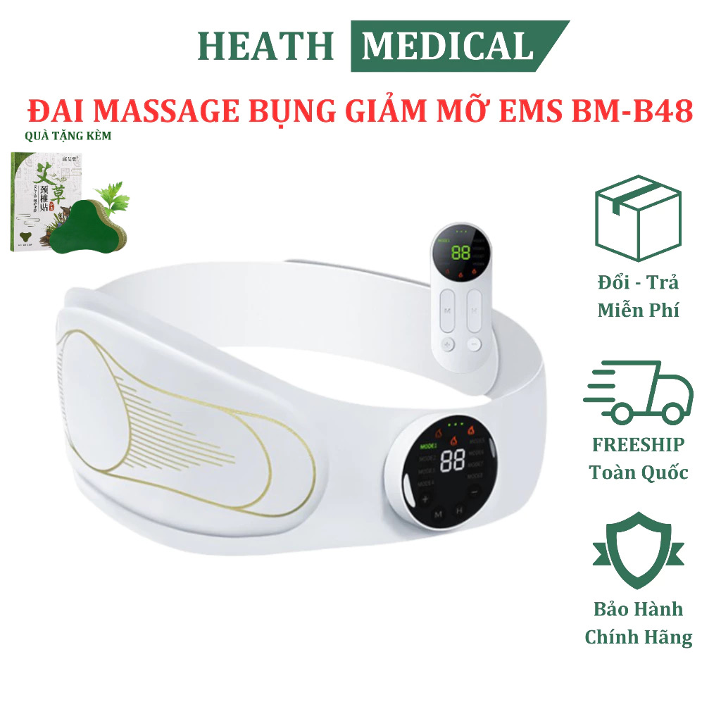 Máy Massage tan mỡ bụng Xung Điện EMS Beame BM-B48, Đai Massage Lưng Bụng Rung Nhiệt Giảm Đau Bụng Kinh